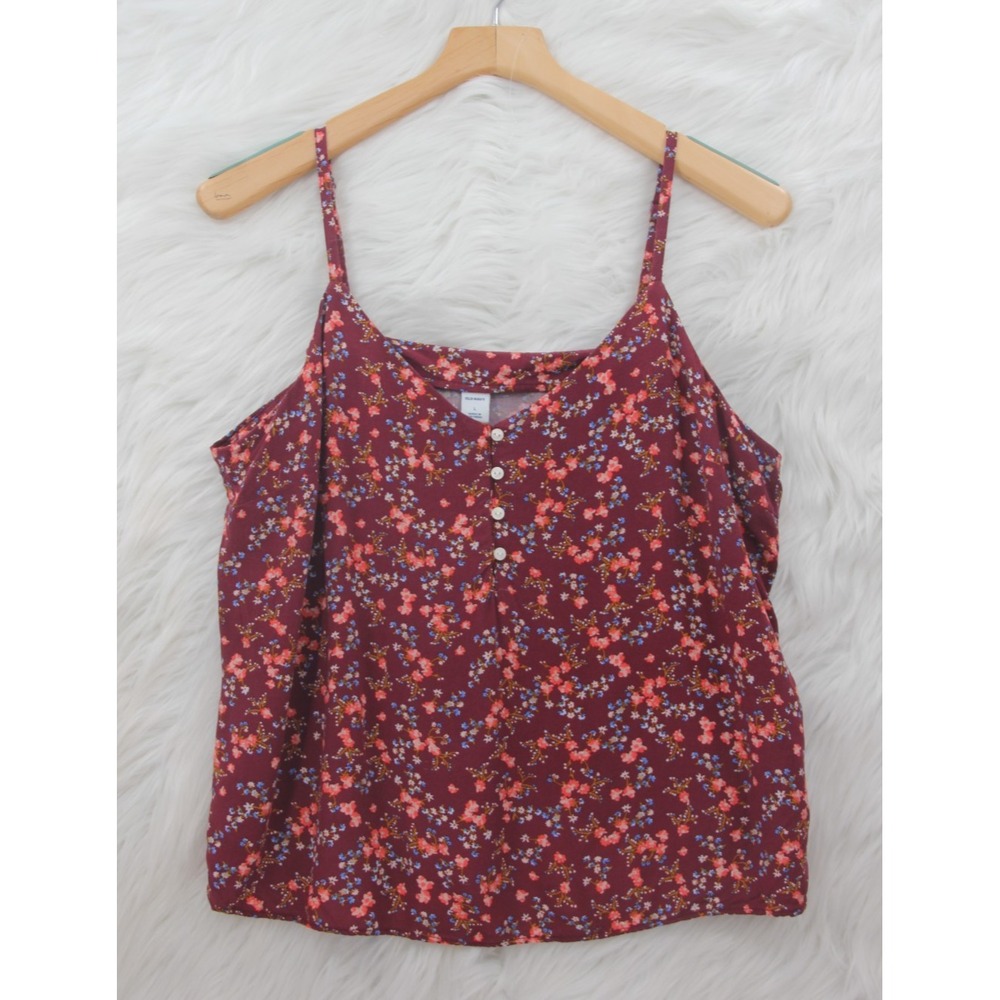 Old Navy Floral Red Cami Top Women's Size L Boho Casual Chic Prairie Adjustable